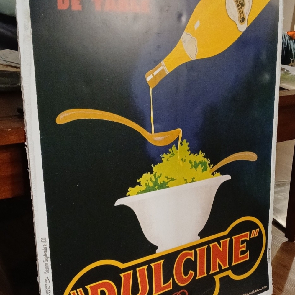 Vintage Style "Dulcine" Olive Oil Art Print - Blue and Yellow